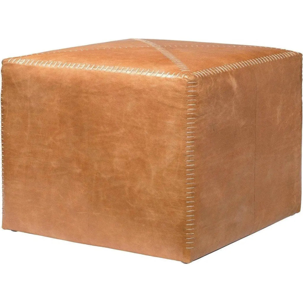 Buff Tan Leather Square Ottoman - Large - LOOMLAN - Jamie Young - Ottomans