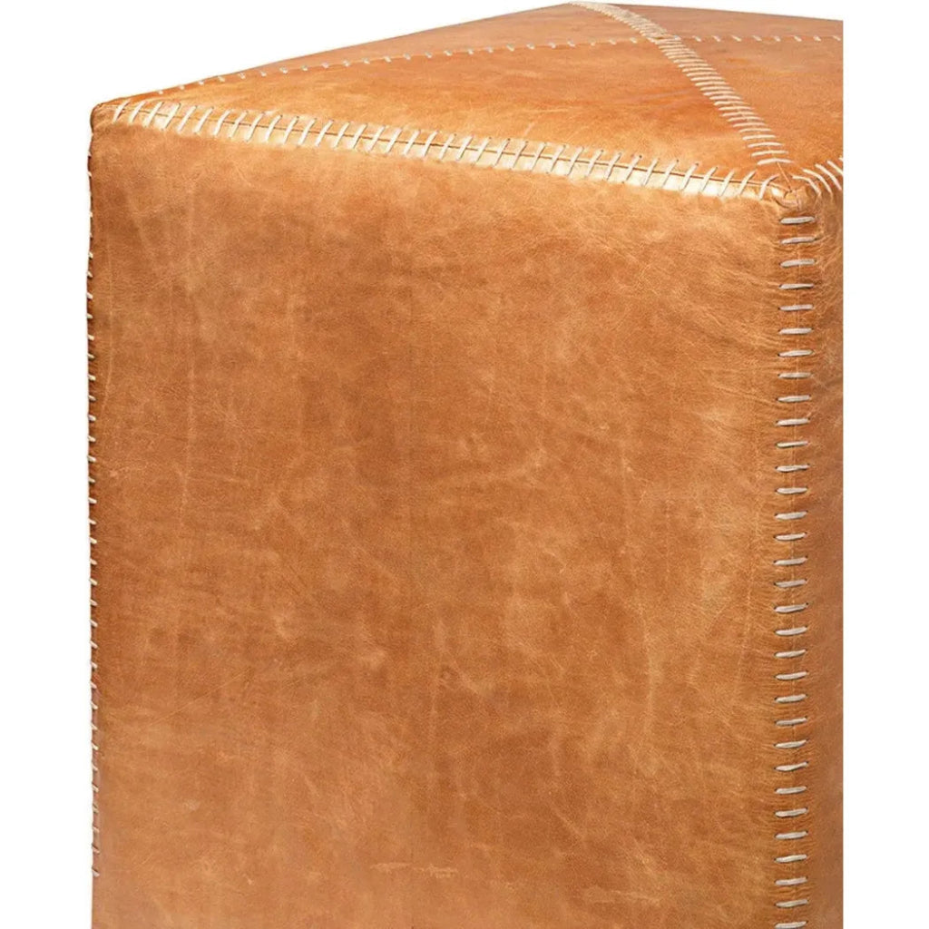 Buff Tan Leather Square Ottoman - Small - LOOMLAN - Jamie Young - Ottomans