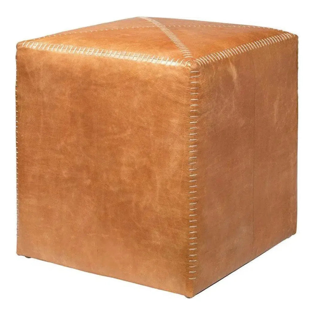 Buff Tan Leather Square Ottoman - Small - LOOMLAN - Jamie Young - Ottomans