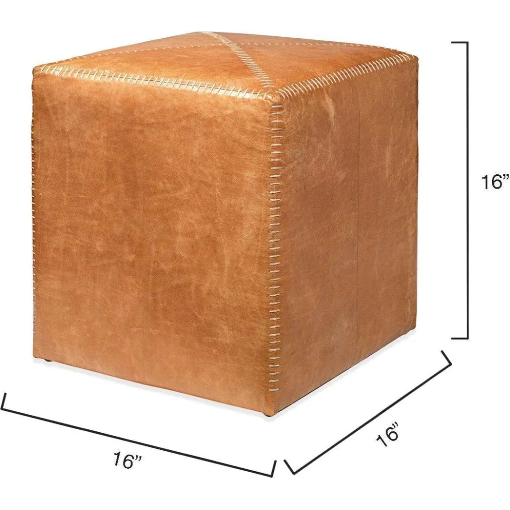 Buff Tan Leather Square Ottoman - Small - LOOMLAN - Jamie Young - Ottomans