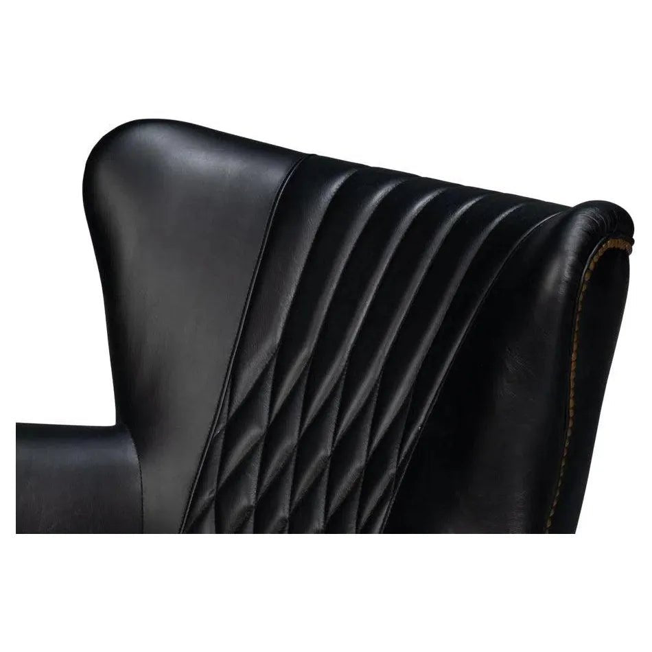 Bugatti Leather Black Swivel Arm Chair - LOOMLAN - Sarreid - Club Chairs