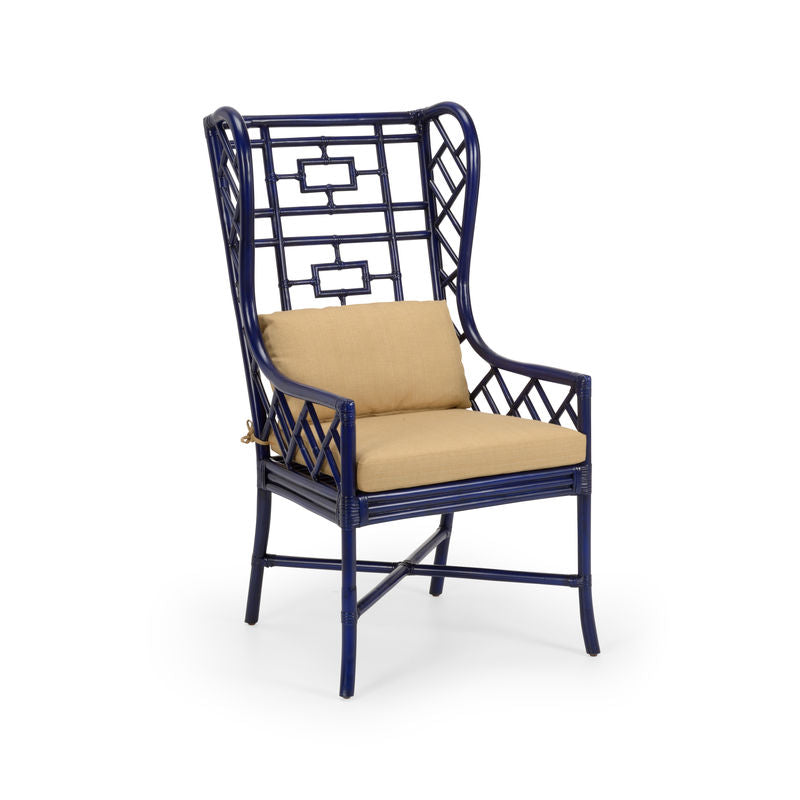 Gwyneth Rattan Frame Comfortable Wing Chair-Club Chairs-Wildwood-Blue-LOOMLAN