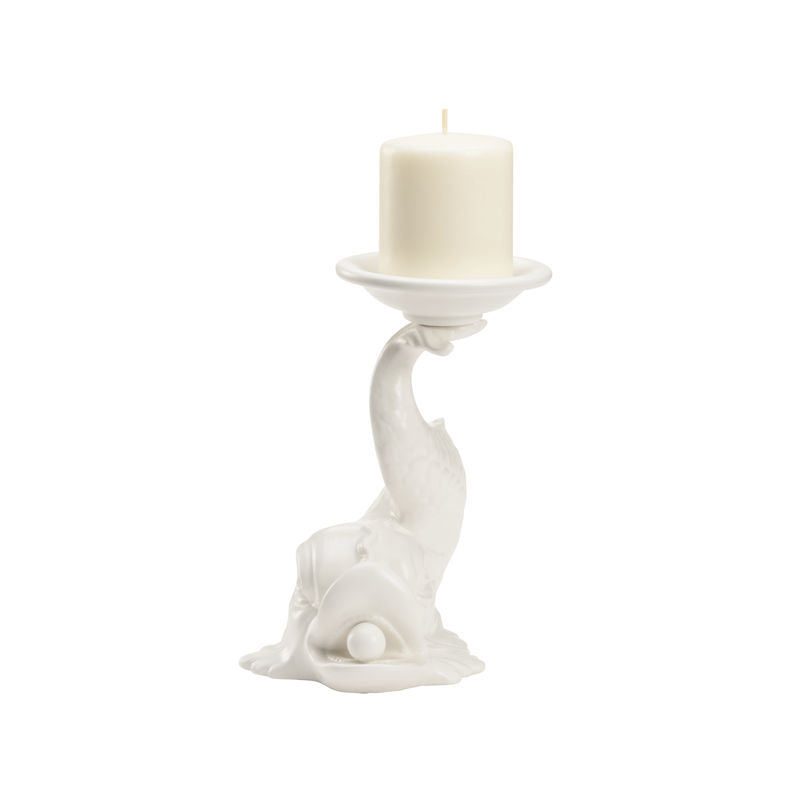 Italian Renaissance Ceramic Dolphin Candleholder