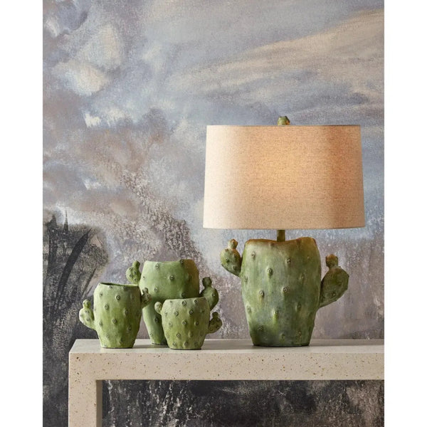 Cactus Composite Green Vase Set of 3 - LOOMLAN - Currey & Co - Vases & Jars