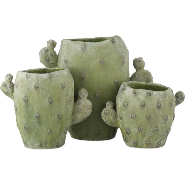 Cactus Composite Green Vase Set of 3 - LOOMLAN - Currey & Co - Vases & Jars