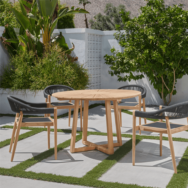 Cambria Teak Patio Round Dining Set 5PC - LOOMLAN - HiTeak - Outdoor Dining Sets