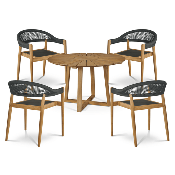 Cambria Teak Patio Round Dining Set 5PC - LOOMLAN - HiTeak - Outdoor Dining Sets
