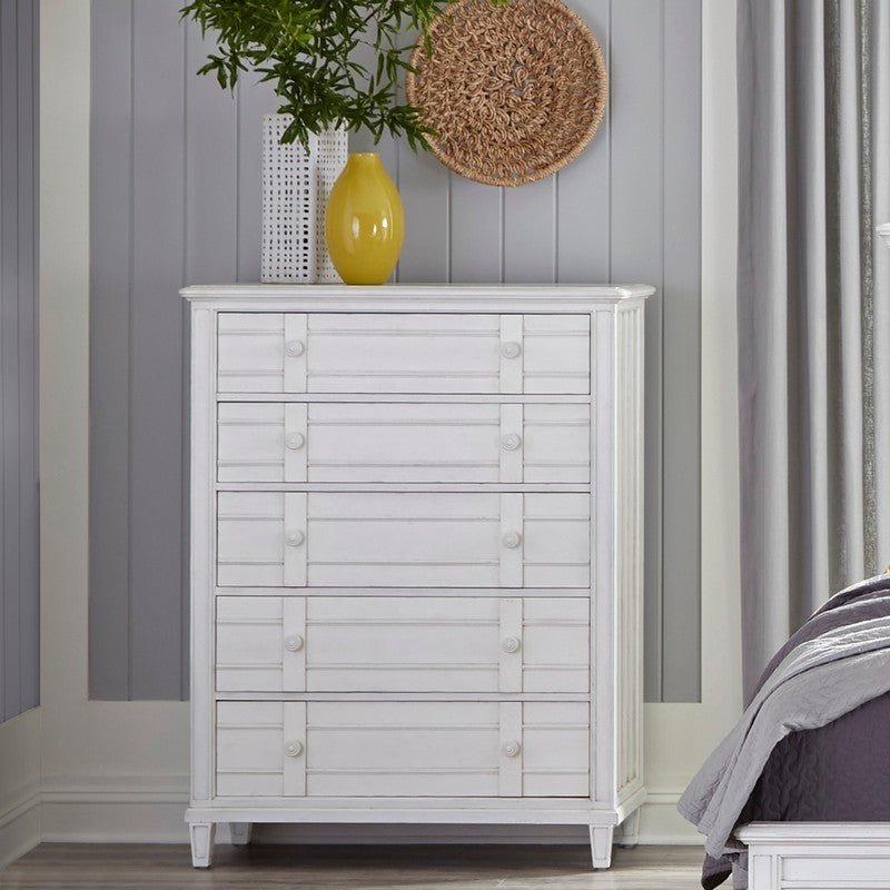 Cane Bay Five Drawer White Chest - LOOMLAN - Palmetto Home - Chests