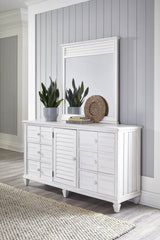 Cane Bay Louvered Door White Dresser and Mirror - LOOMLAN - Palmetto Home - Dressers