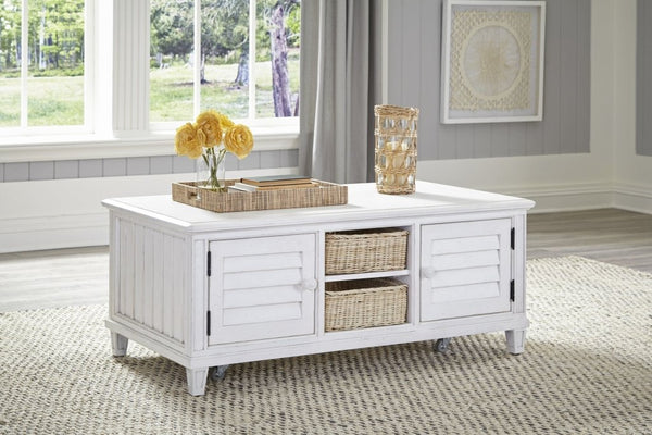 Cane Bay Rectangular Cocktail Table with Rattan Basket - LOOMLAN - Palmetto Home - Coffee Tables