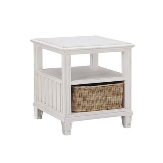 Cane Bay Rectangular End Table with Rattan Basket - LOOMLAN - Palmetto Home - Side Tables