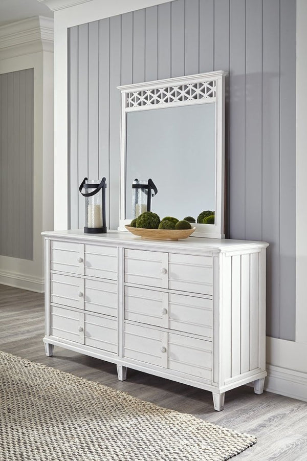 Cane Bay Six Drawer White Dresser - LOOMLAN - Palmetto Home - Dressers