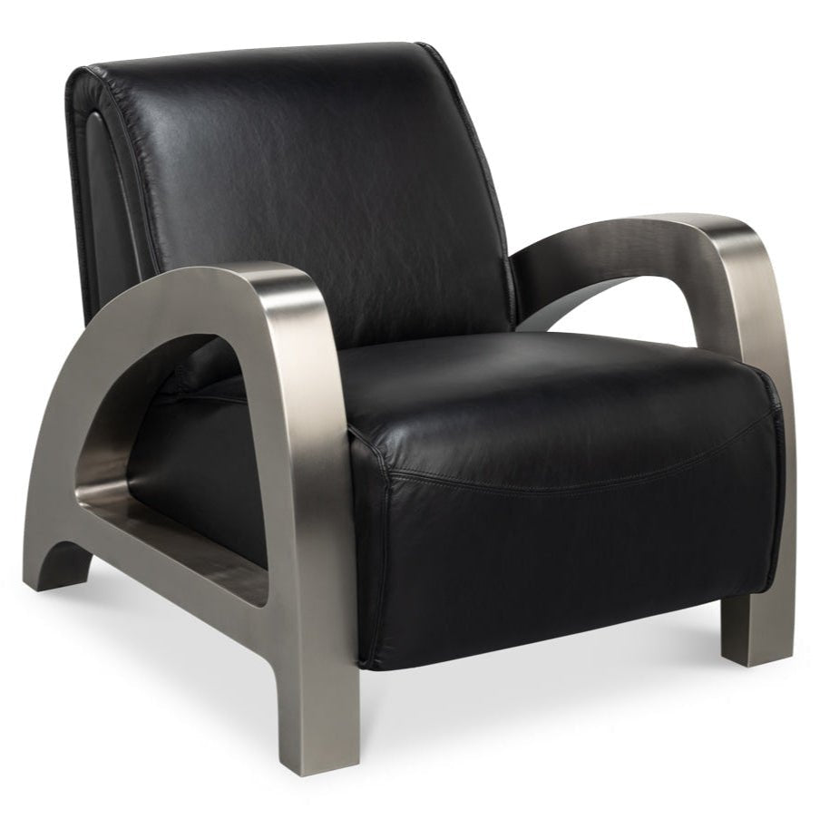 Carlisle Onyx Black Leather Armchair - LOOMLAN - Sarreid - Club Chairs