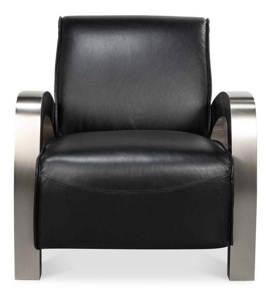 Carlisle Onyx Black Leather Armchair - LOOMLAN - Sarreid - Club Chairs