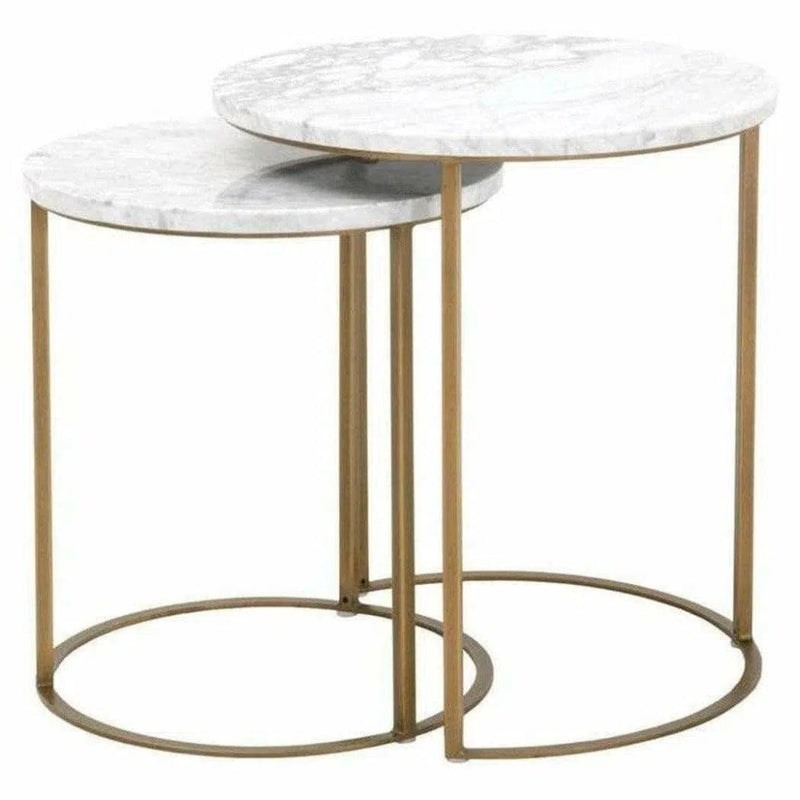 Carrera Round Nesting Accent Table White Marble - LOOMLAN - Essentials For Living - Side Tables