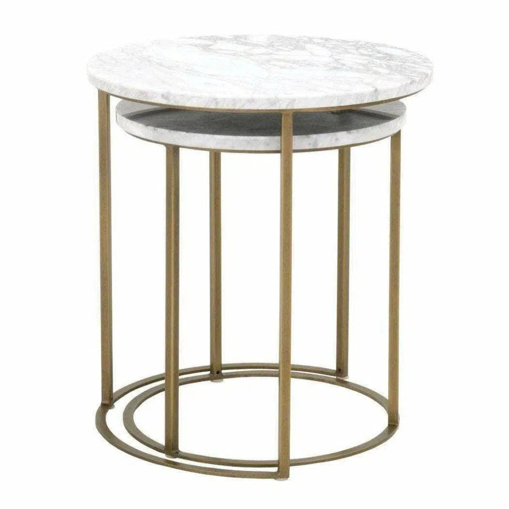 Carrera Round Nesting Accent Table White Marble - LOOMLAN - Essentials For Living - Side Tables