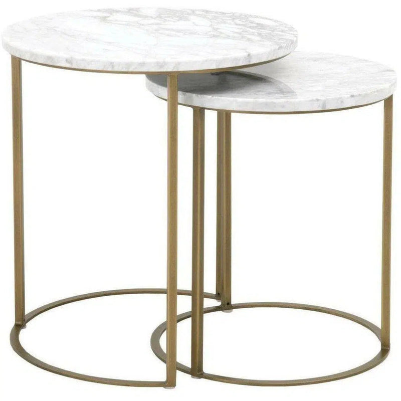 Carrera Round Nesting Accent Table White Marble - LOOMLAN - Essentials For Living - Side Tables