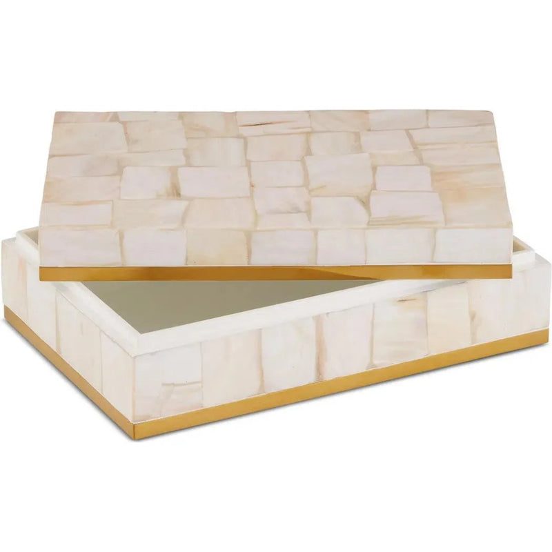 Casey Mother - of - Pearl and Wood Beige Box - LOOMLAN - Currey & Co - Boxes & Bowls