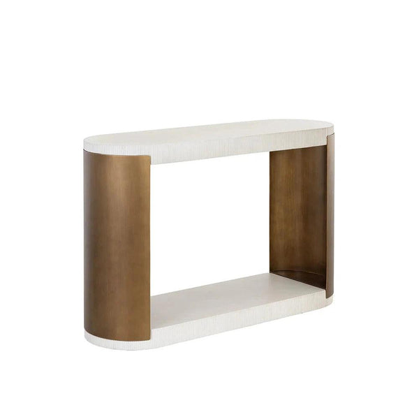 Cavette Console Table White Concrete Brass Steel - LOOMLAN - SUNPAN - Outdoor Console Tables