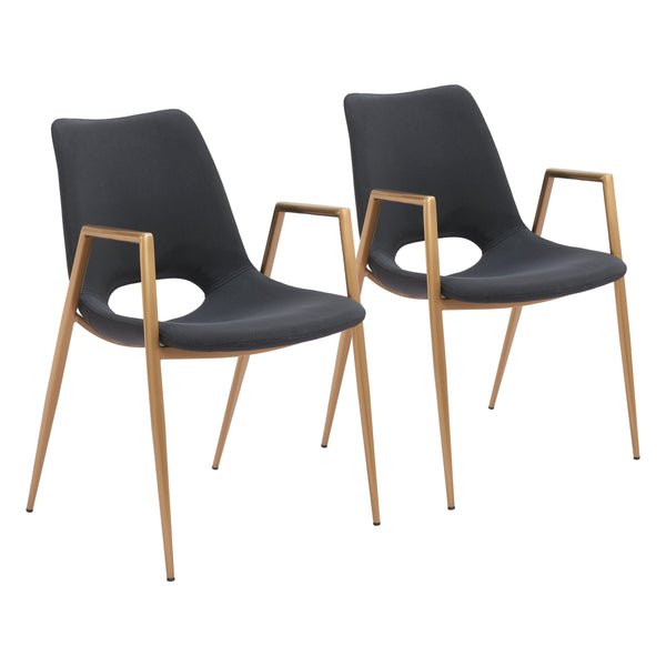 Desi Steel Black and Gold Dining Arm Chair (Set of 2)