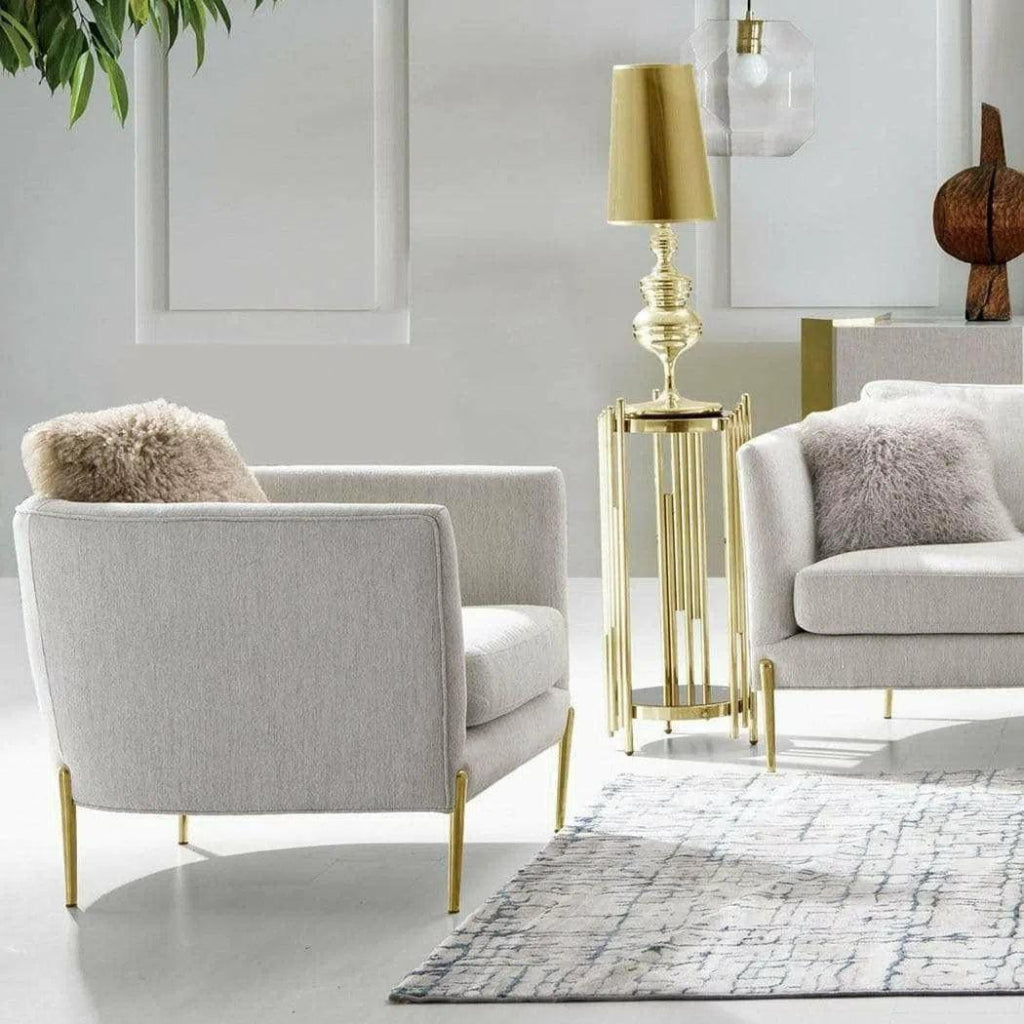 Chair in Light Cream Fabric with Gold Metal Legs - LOOMLAN - Diamond Sofa - Club Chairs