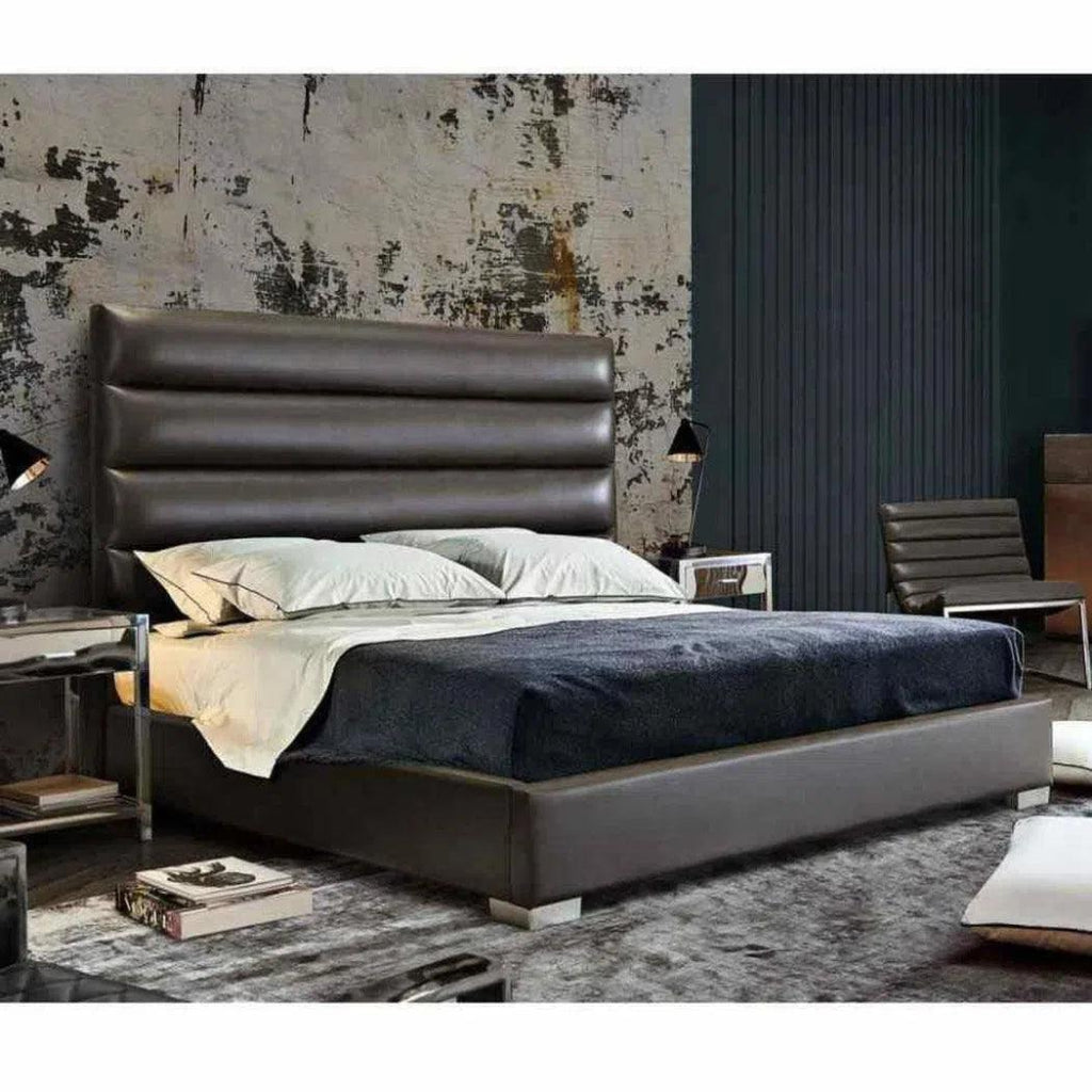 Channel Tufted Dark Grey Leather Bed Frame - LOOMLAN - Diamond Sofa - Beds