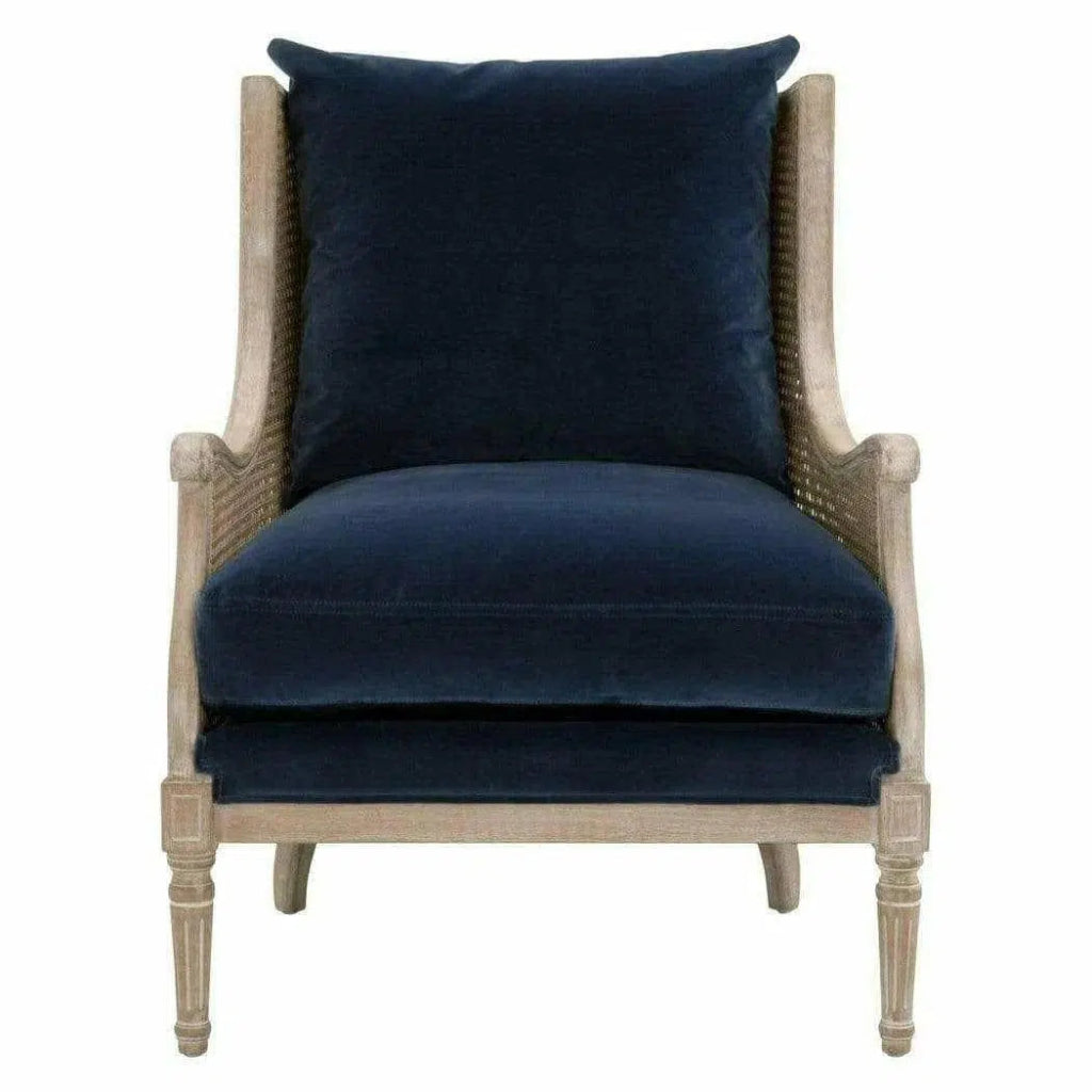 Churchill Club Chair Denim Velvet & Cane - LOOMLAN - Essentials For Living - Club Chairs