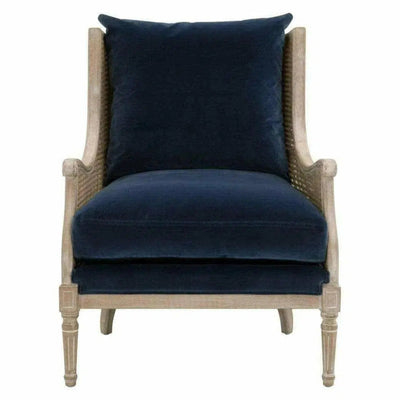 Churchill Club Chair Denim Velvet & Cane - LOOMLAN - Essentials For Living - Club Chairs