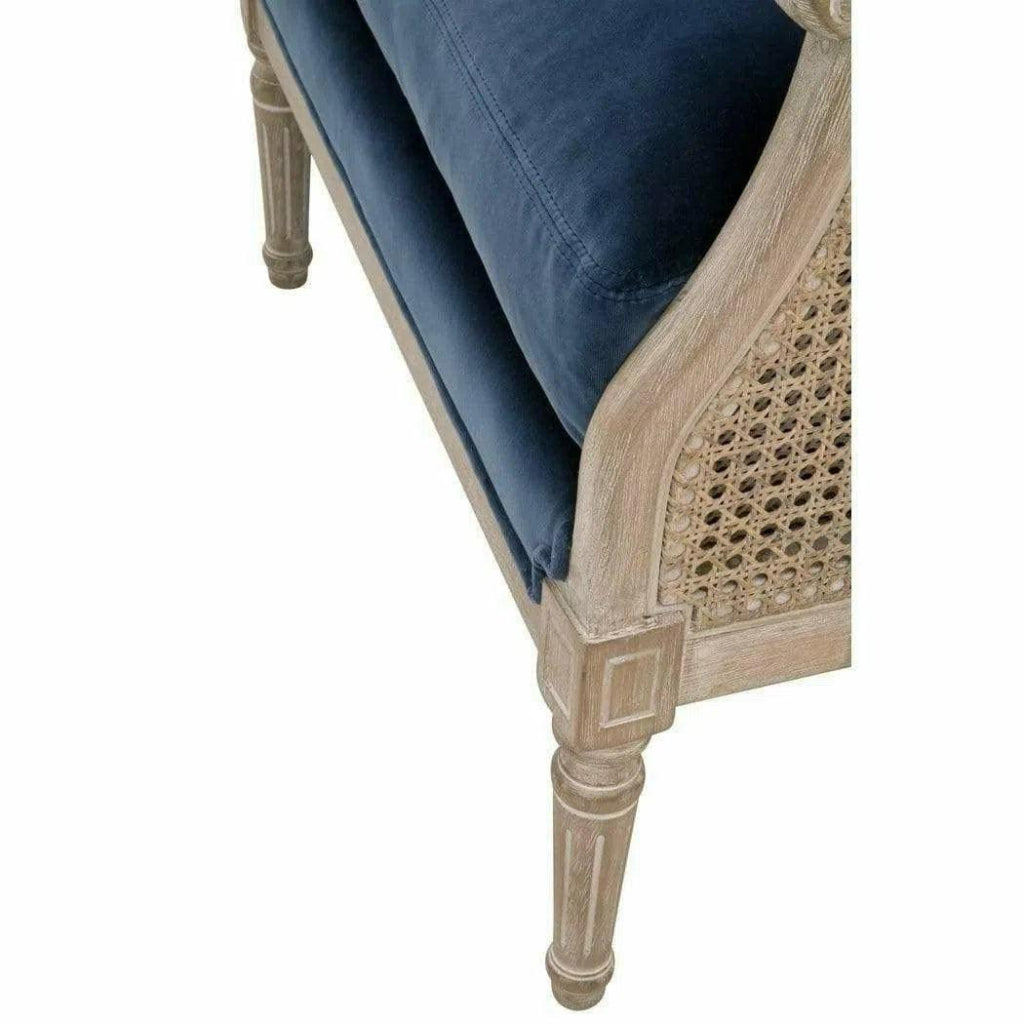 Churchill Club Chair Denim Velvet & Cane - LOOMLAN - Essentials For Living - Club Chairs