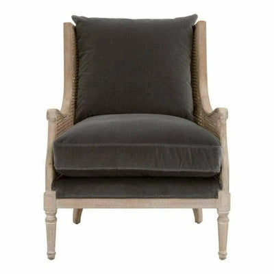 Churchill Club Chair Gray Velvet & Cane - LOOMLAN - Essentials For Living - Club Chairs