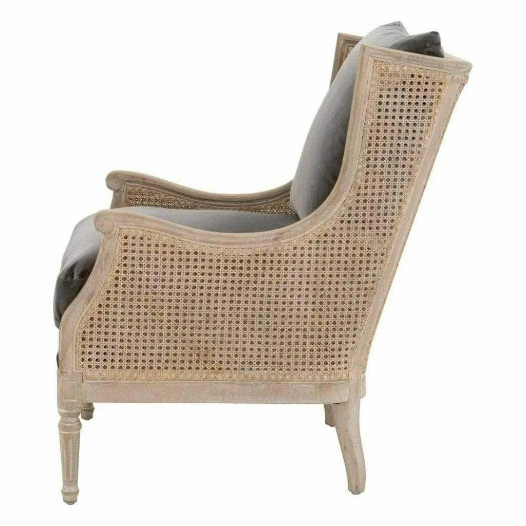 Churchill Club Chair Gray Velvet & Cane - LOOMLAN - Essentials For Living - Club Chairs