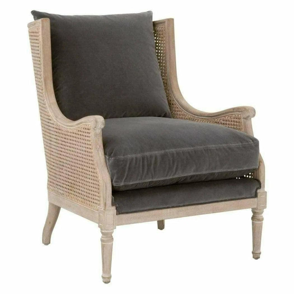 Churchill Club Chair Gray Velvet & Cane - LOOMLAN - Essentials For Living - Club Chairs