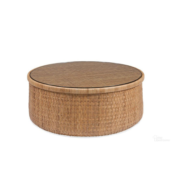 Clary Rattan Peel and Glass Brown Round Cocktail Table