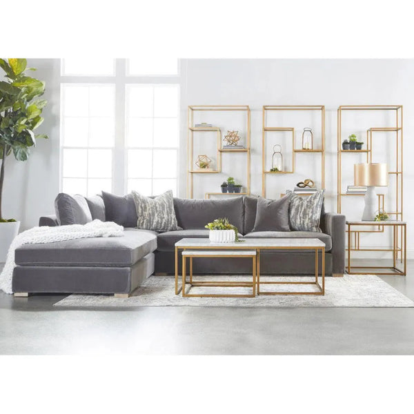 Clear Glass Gold Brass Frame Low and Wide Etagere - LOOMLAN - Essentials For Living - Etageres