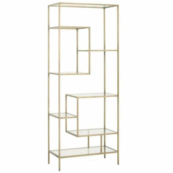 Clear Glass Gold Brass Frame Tall and Narrow Etagere - LOOMLAN - Essentials For Living - Etageres