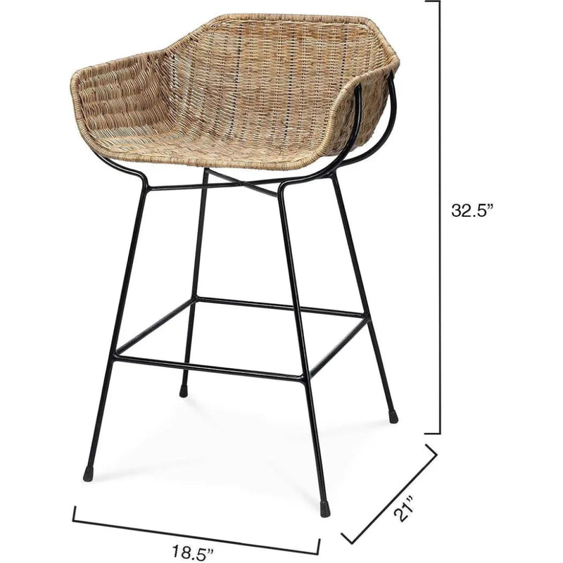 Coastal Style Brown Rattan Nusa Counter Stool Back - LOOMLAN - Jamie Young - Counter Stools