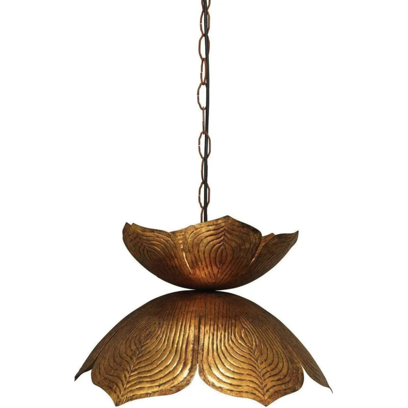 Coastal Style Gold Iron Flowering Lotus Pendant - Large - LOOMLAN - Jamie Young - Pendants