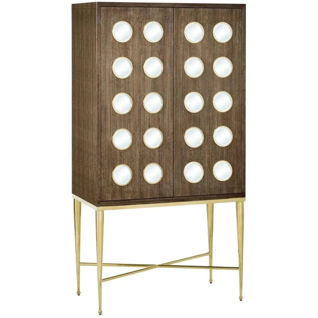 Colette Steel and Glass Brown Bar Cabinet - LOOMLAN - Currey & Co - Home Bar Cabinets