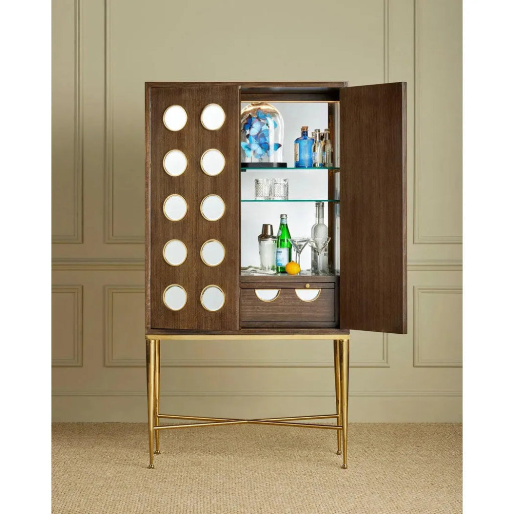 Colette Steel and Glass Brown Bar Cabinet - LOOMLAN - Currey & Co - Home Bar Cabinets