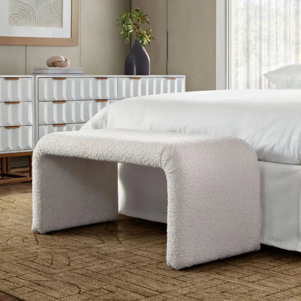 Conrad Accent Bench in Ivory Boucle Fabric - LOOMLAN - Diamond Sofa - Bedroom Benches