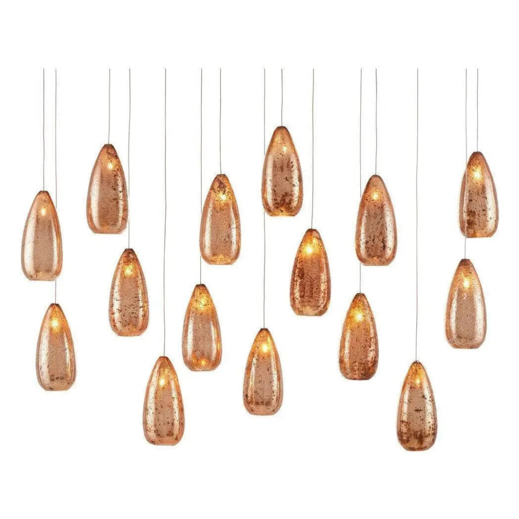 Copper Rame Rectangular 15 - Light Multi - Drop Pendant - LOOMLAN - Currey & Co - Pendants