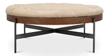 Corbet Cappucino White Leather Cocktail Ottoman - LOOMLAN - Sarreid - Ottomans