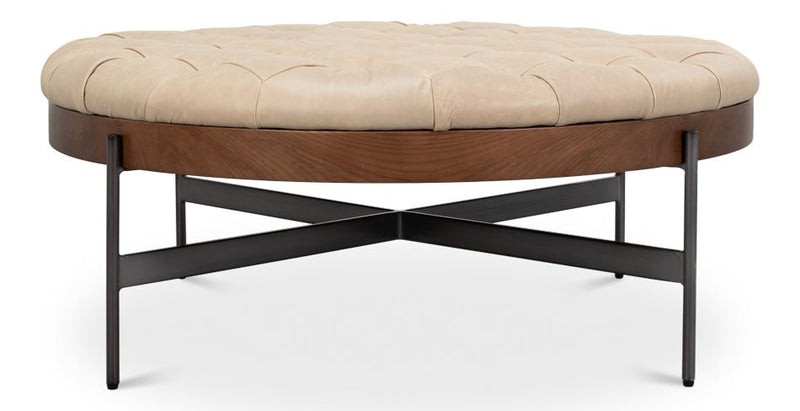 Corbet Cappucino White Leather Cocktail Ottoman - LOOMLAN - Sarreid - Ottomans