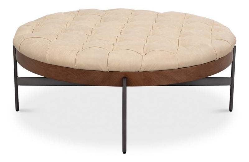 Corbet Cappucino White Leather Cocktail Ottoman - LOOMLAN - Sarreid - Ottomans