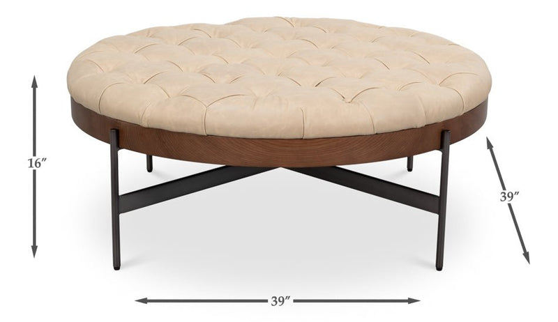 Corbet Cappucino White Leather Cocktail Ottoman - LOOMLAN - Sarreid - Ottomans