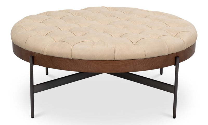 Corbet Cappucino White Leather Cocktail Ottoman - LOOMLAN - Sarreid - Ottomans