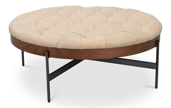 Corbet Cappucino White Leather Cocktail Ottoman - LOOMLAN - Sarreid - Ottomans