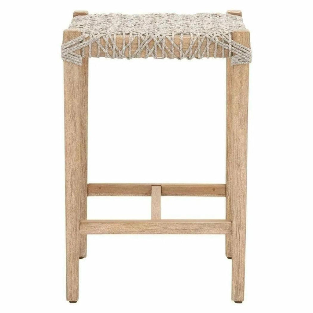 Costa Backless Counter Stool Taupe Rope Mahogany Wood - LOOMLAN - Essentials For Living - Counter Stools