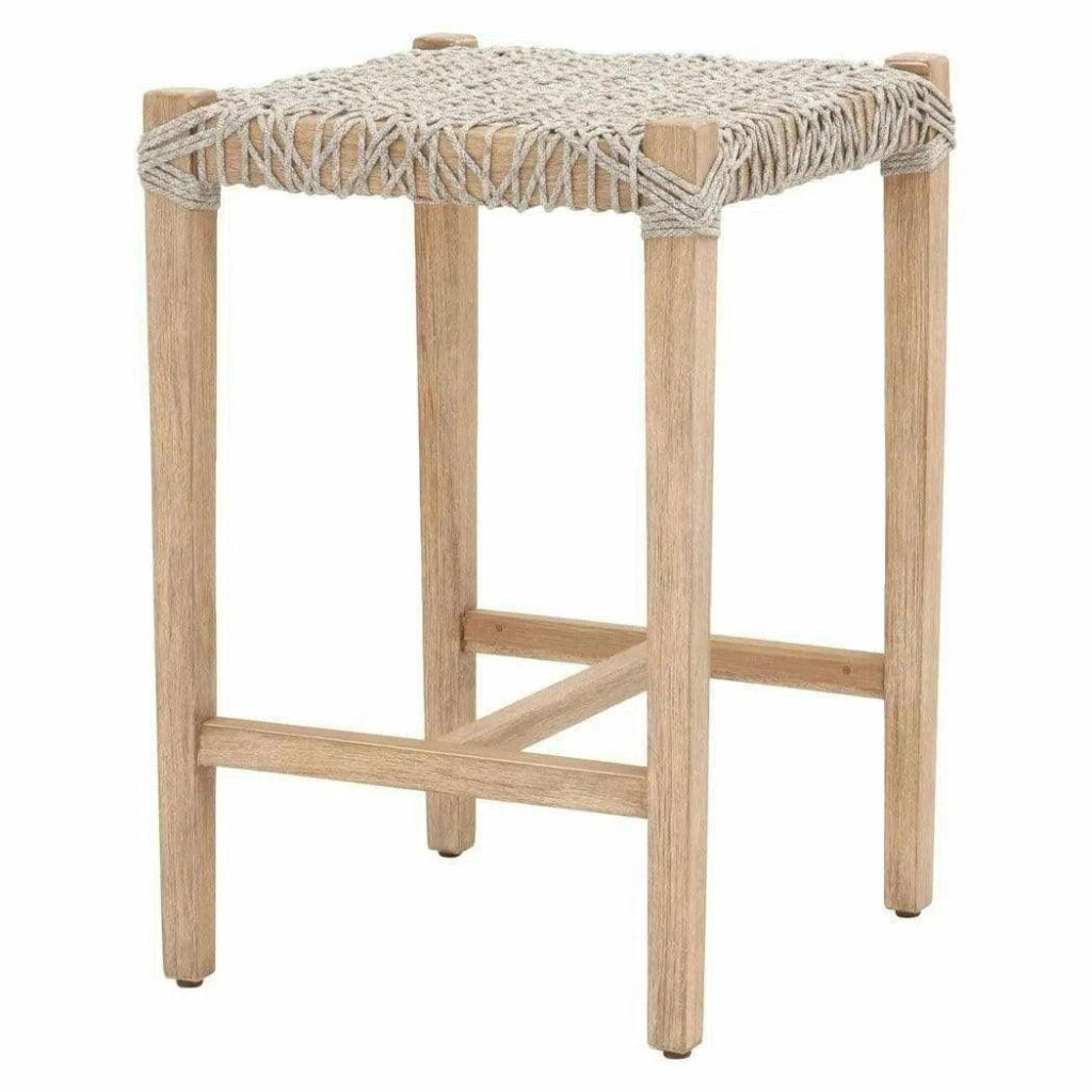 Costa Backless Counter Stool Taupe Rope Mahogany Wood - LOOMLAN - Essentials For Living - Counter Stools