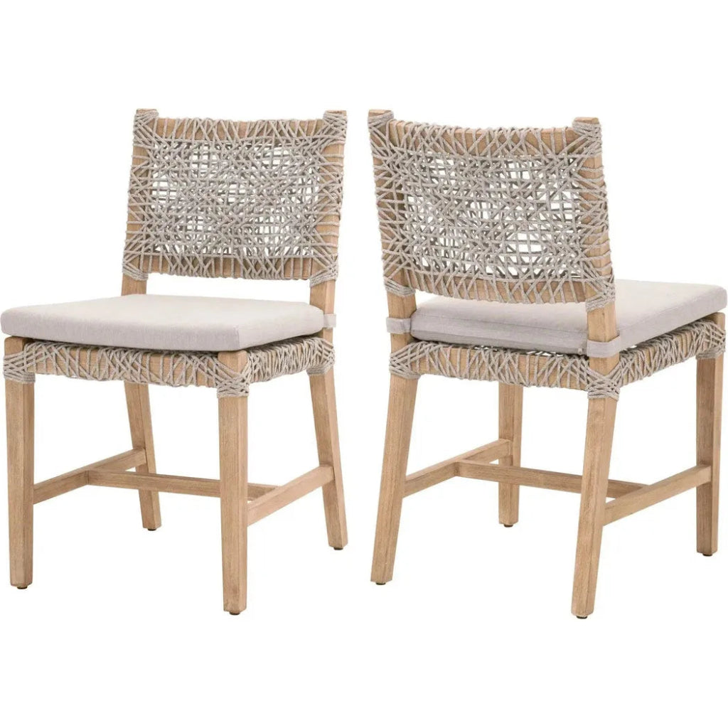 Costa Dining Chair 2PC Taupe & White Rope Mahogany Wood - LOOMLAN - Essentials For Living - Dining Chairs